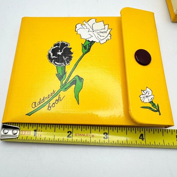 1971 Emson Vtg Yellow Address Book Snap Closure Carnation Floral Design Box Gift - Picture 2 of 12